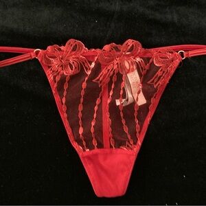 Victoria’s Secret DREAM ANGELS Red Shine Lace V-String Panty Sz Large